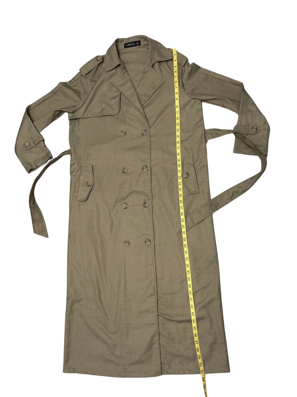 Lioness Trench Coat Medium Taupe Belted Double Breasted Maxi Lightweight NWOT - Picture 9 of 12